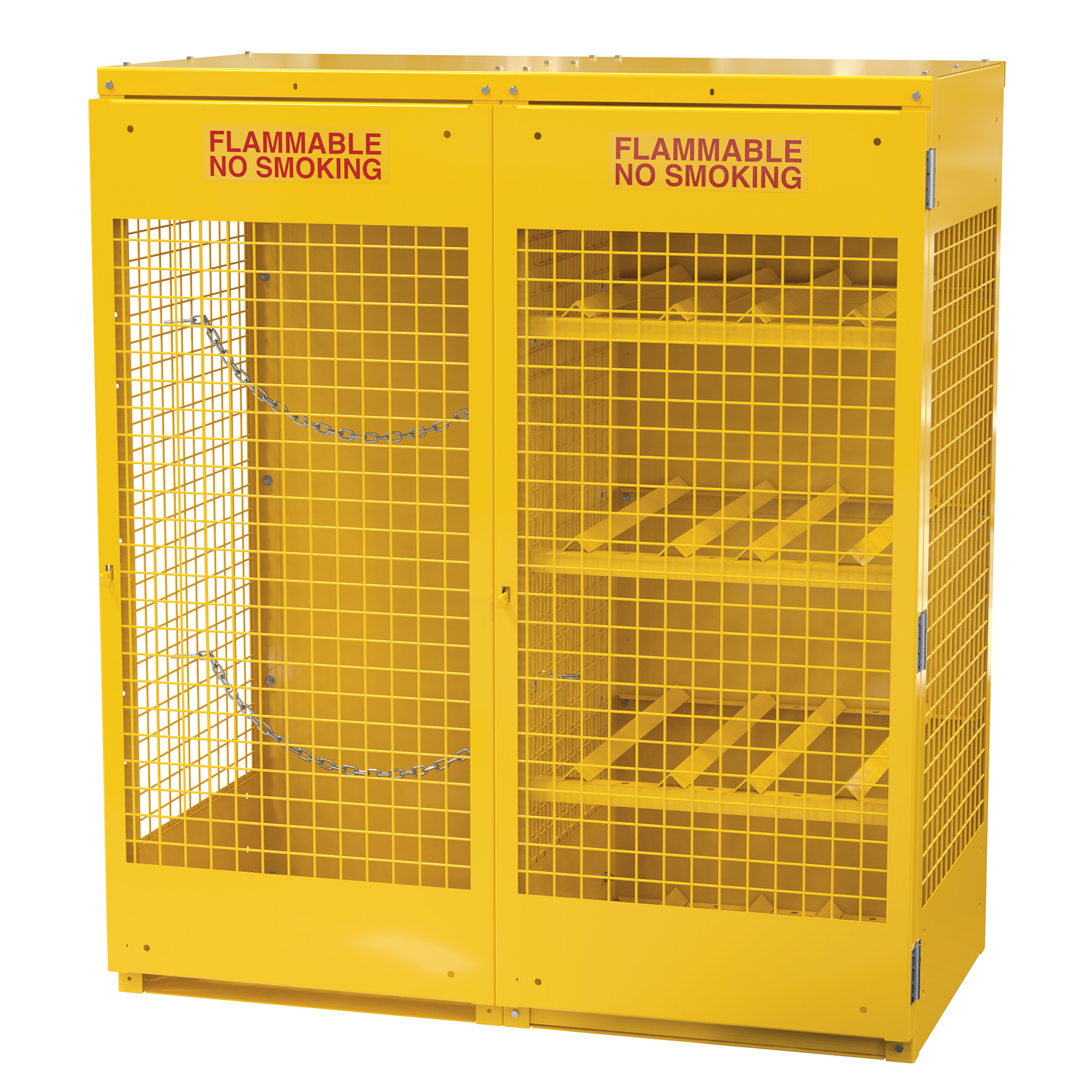 Vestil Knockdown Cylinder Storage Cabinet - 68.25in. Height, 60in. Width, Steel, Yellow, Lockable Doors, Model# CYL-H8-V510-KD